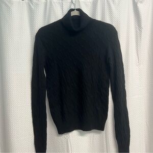 Madison Studio Black Cashmere Cable Knit Preppy Classic Turtleneck